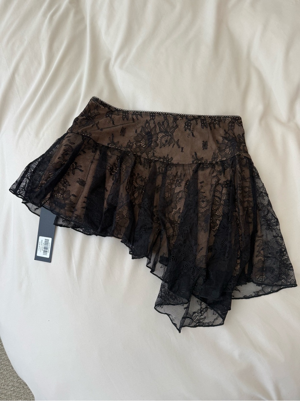 I.AM.GIA Black Lace Asymmetric Ruffle Mini Skirt